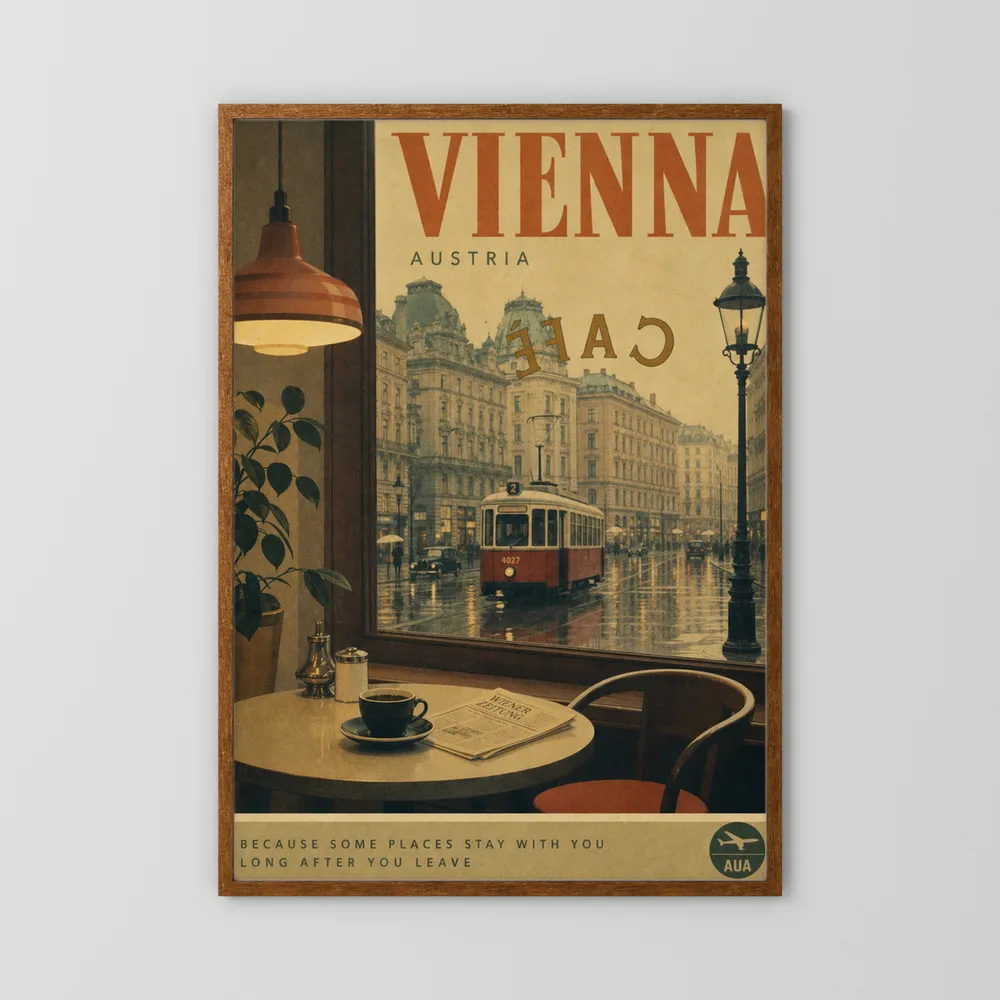 Vienna Austria Vintage Cafe Tram Travel Poster Art Print