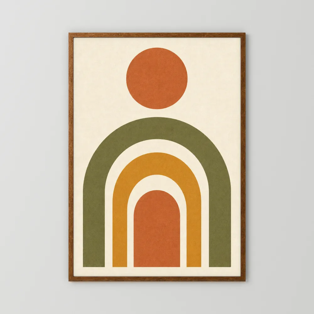 Terracotta Rainbow Sun Boho Minimalist Art Print
