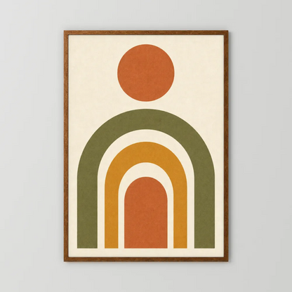 Terracotta Rainbow Sun Boho Minimalist Art Print