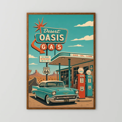 Desert Oasis Gas Station Route 66 Vintage Art Print