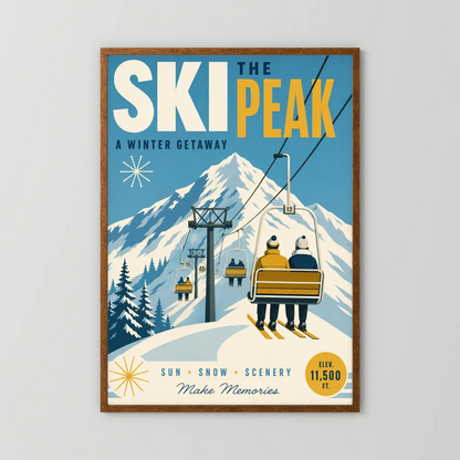 Ski The Peak Winter Getaway Retro Travel Art Print