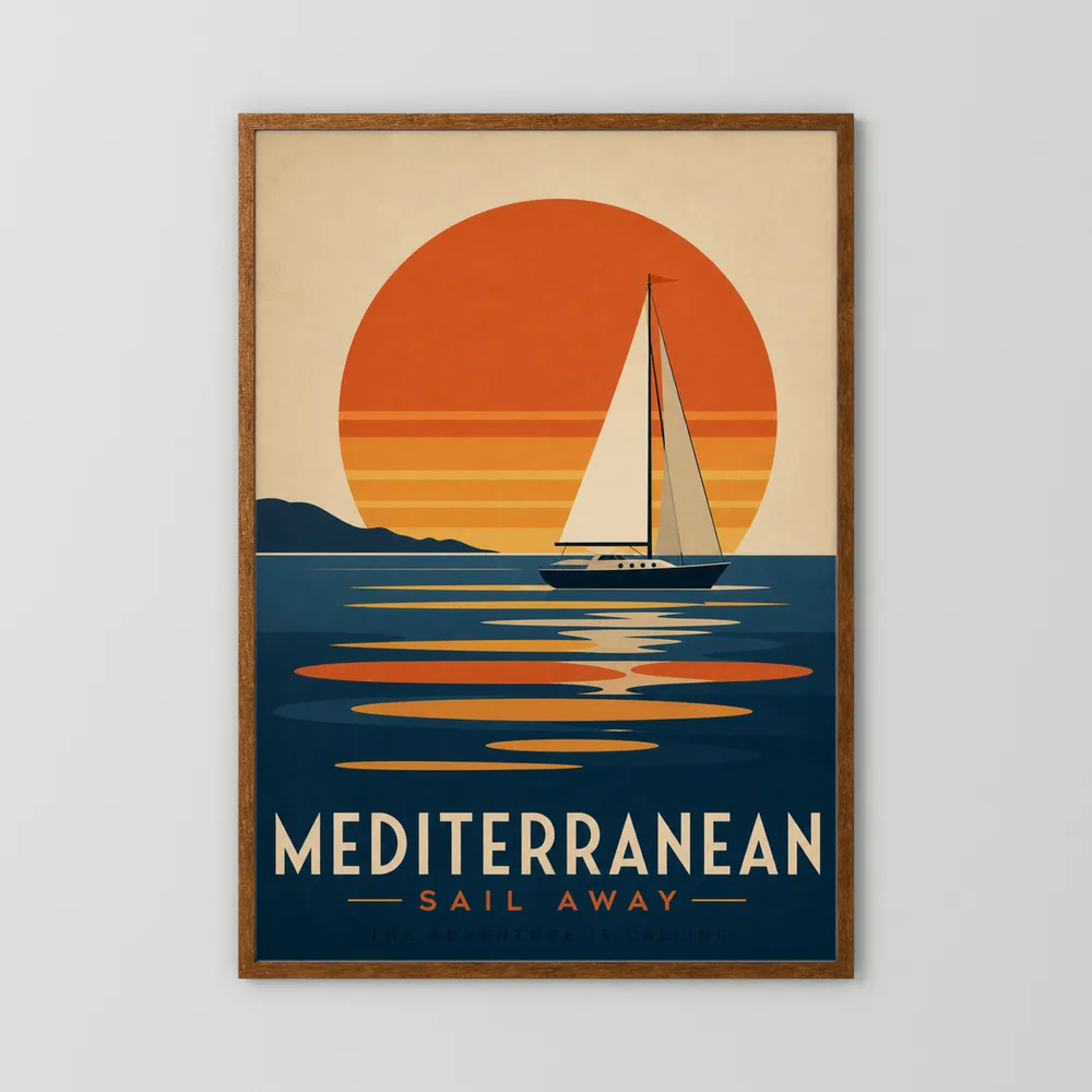 Mediterranean Sail Away Vintage Travel Poster Art Print