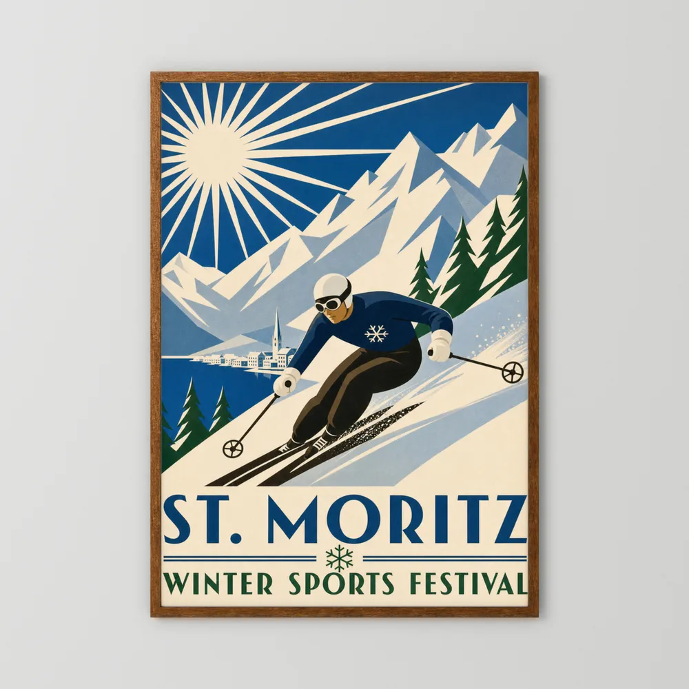 St. Moritz: Winter Sports Festival – Vintage Swiss Alps Ski Poster Print