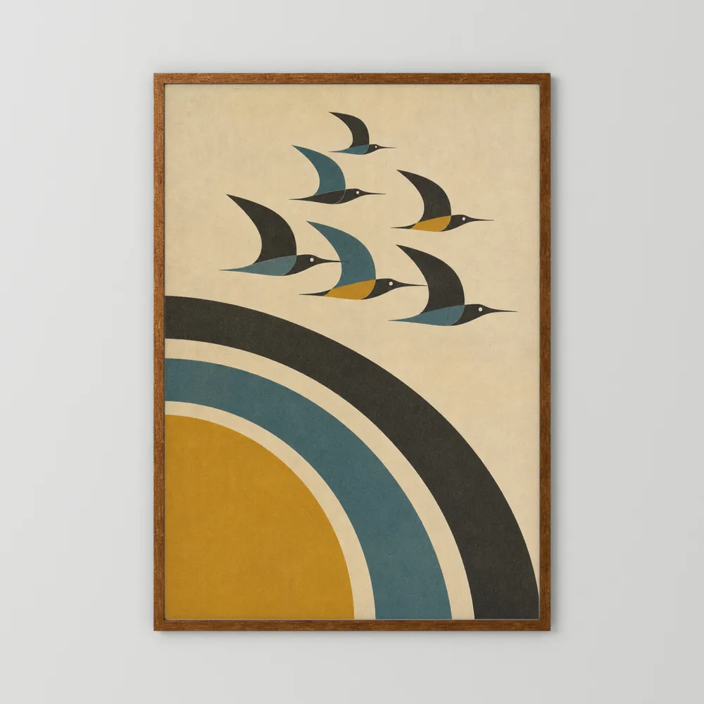 Mid-Century Modern Birds in Flight Abstract Art Print