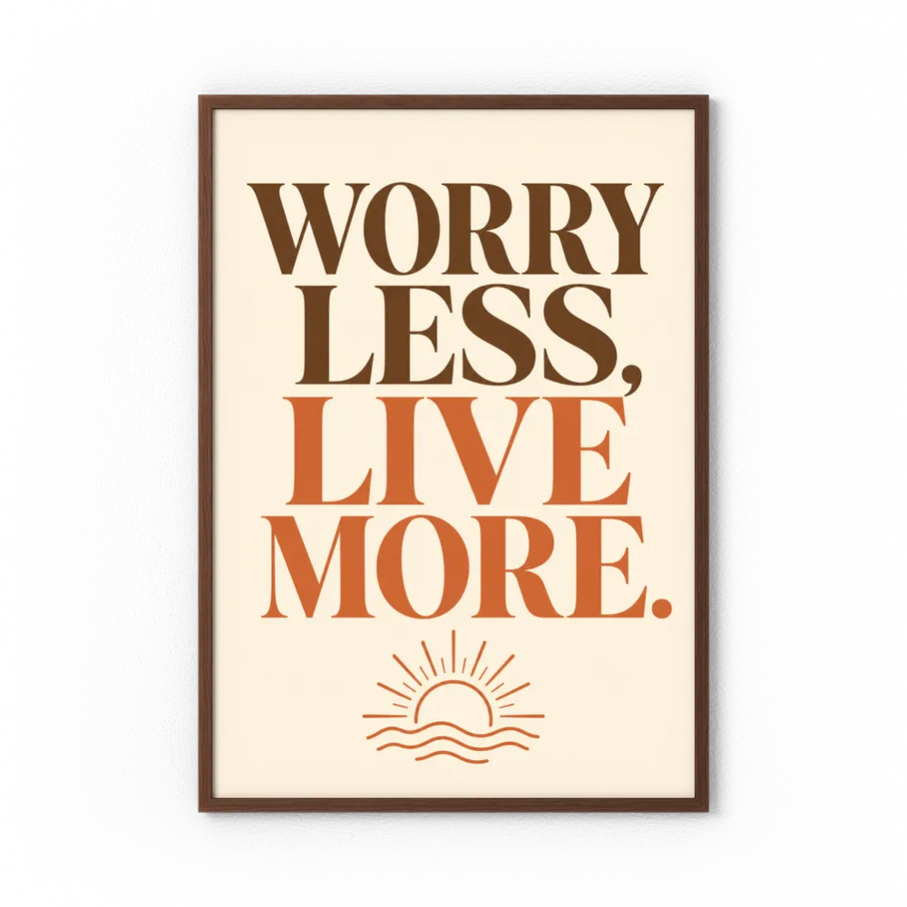 "Worry Less, Live More" Retro Sunset Art Print