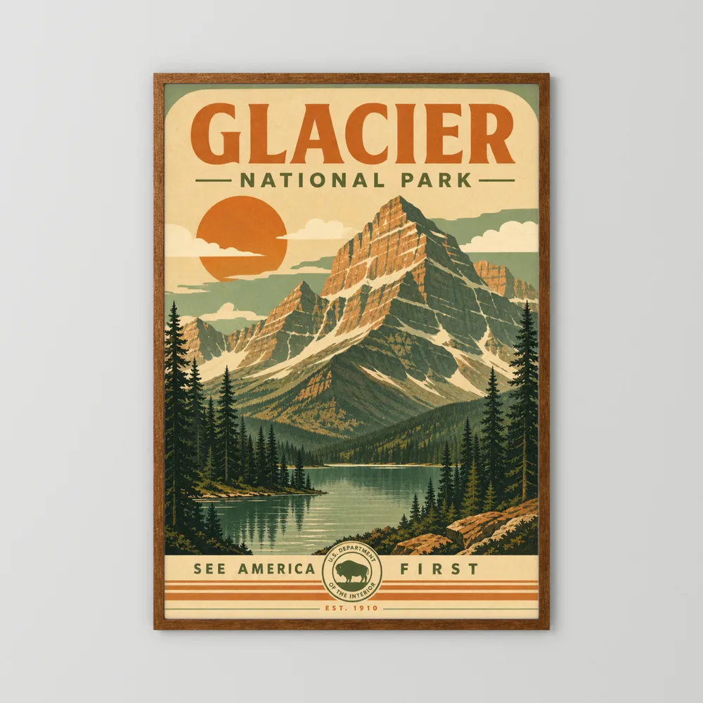 Glacier National Park Vintage Travel Poster Art Print