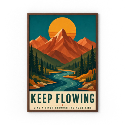 Keep Flowing – Retro Mountain & River Art Print