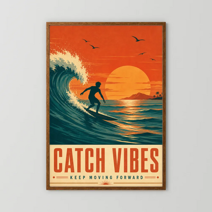 Catch Vibes – Retro Surfing Ocean Art Print