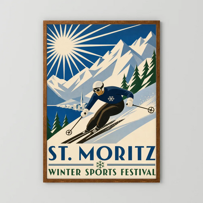 St. Moritz: Winter Sports Festival – Vintage Swiss Alps Ski Poster Print