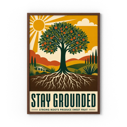 Stay Grounded – Retro Tree & Deep Roots Art Print