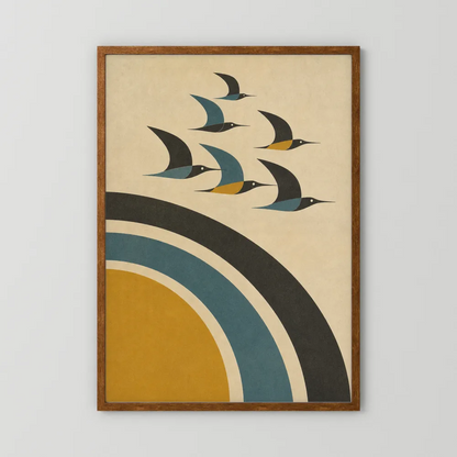 Mid-Century Modern Birds in Flight Abstract Art Print