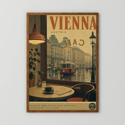 Vienna Austria Vintage Cafe Tram Travel Poster Art Print