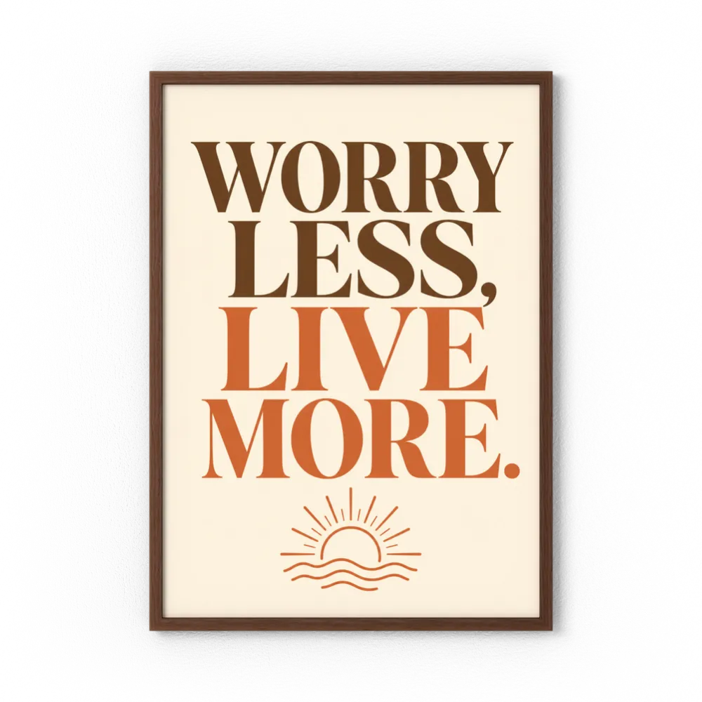 "Worry Less, Live More" Retro Sunset Art Print