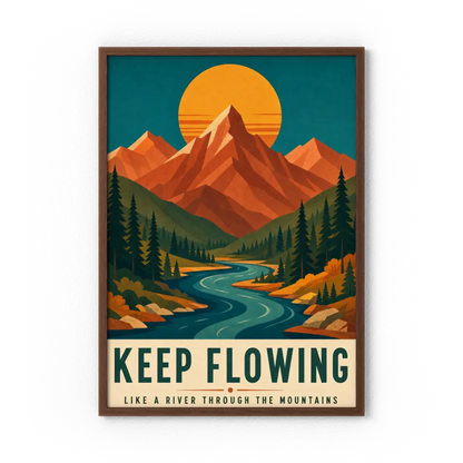Keep Flowing – Retro Mountain & River Art Print