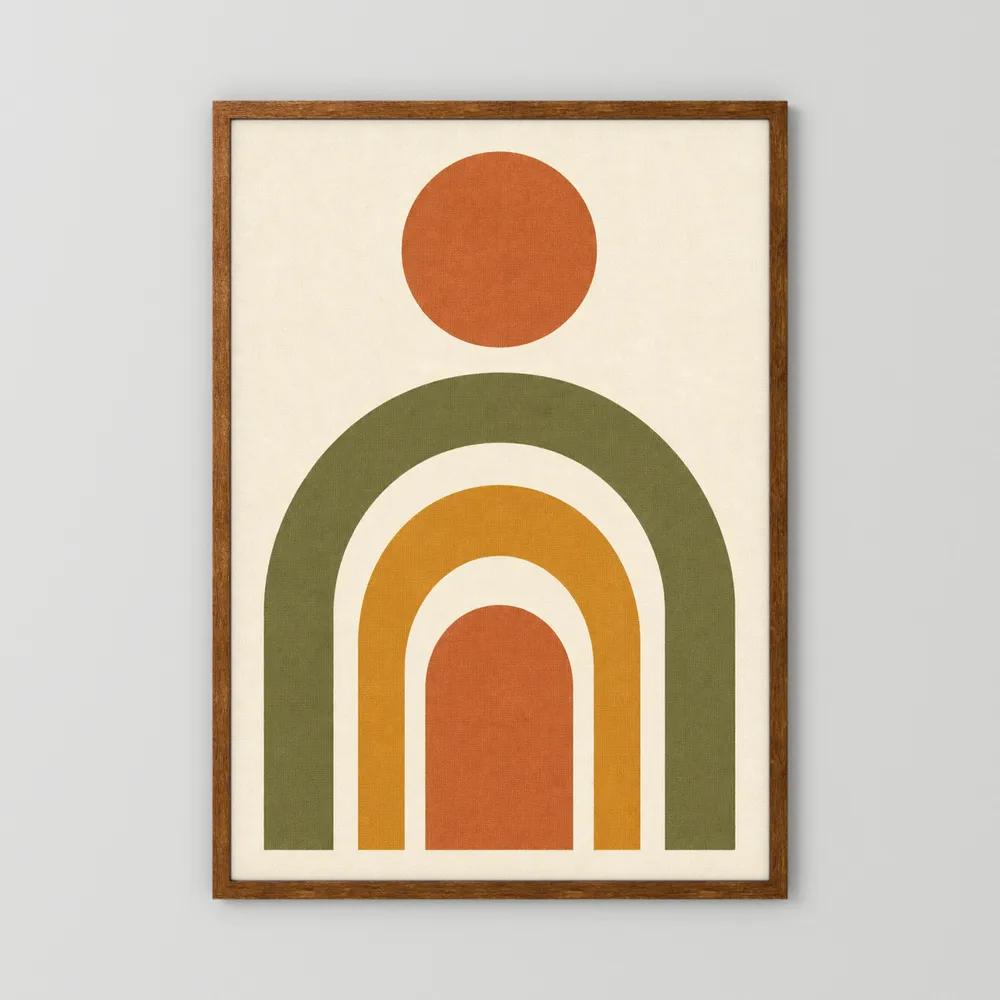Terracotta Rainbow Sun Boho Minimalist Art Print