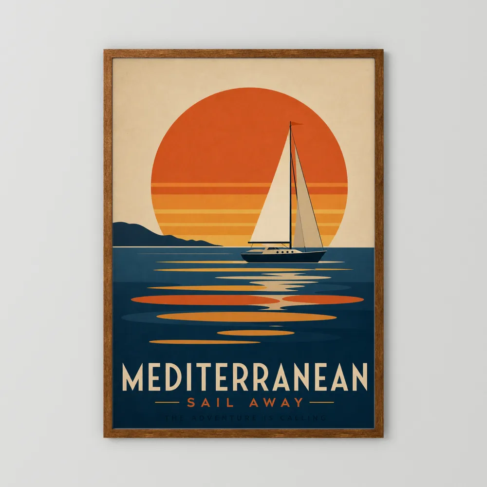 Mediterranean Sail Away Vintage Travel Poster Art Print