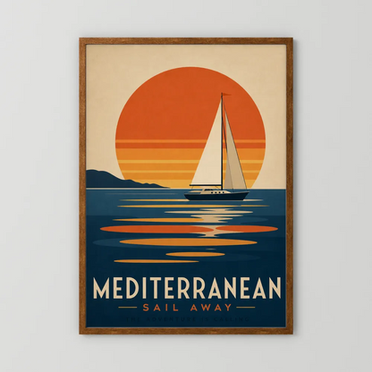Mediterranean Sail Away Vintage Travel Poster Art Print