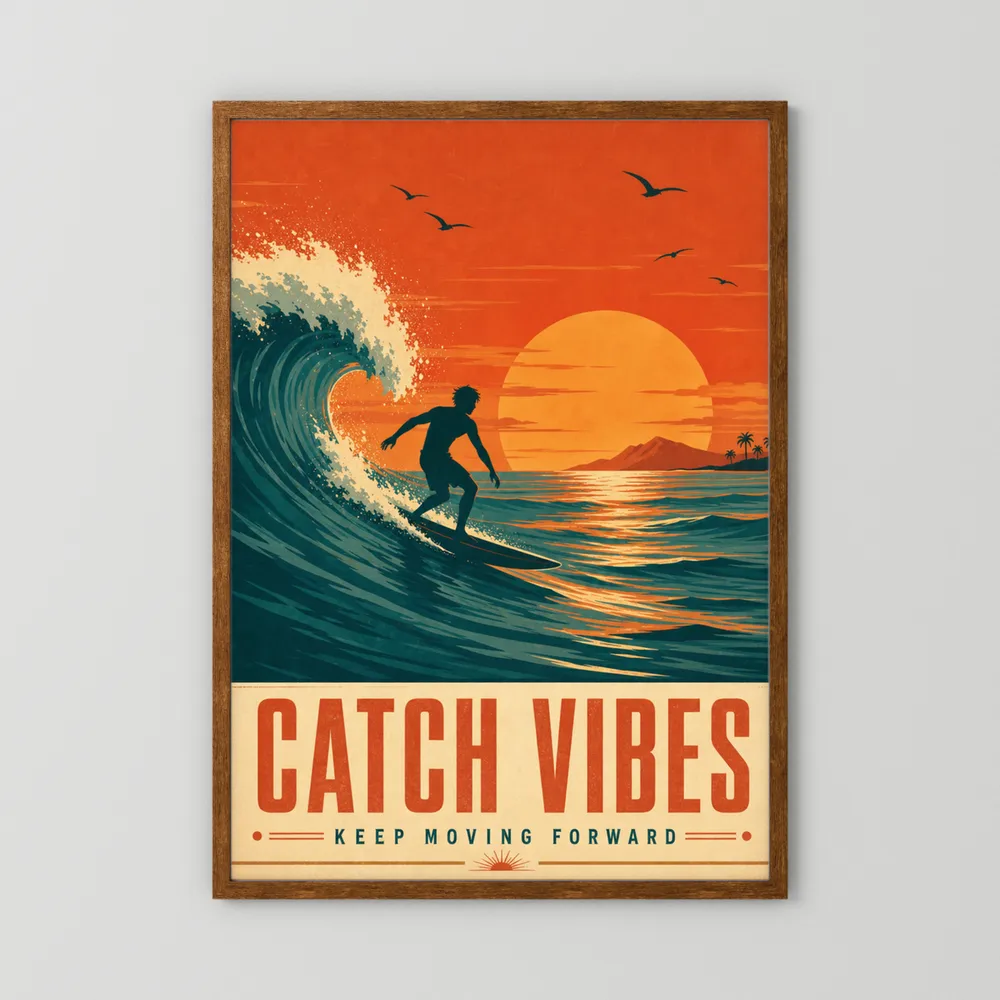 Catch Vibes – Retro Surfing Ocean Art Print