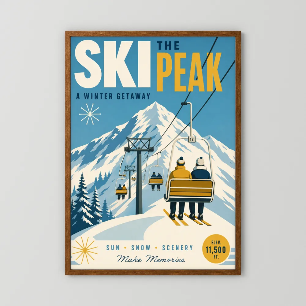 Ski The Peak Winter Getaway Retro Travel Art Print
