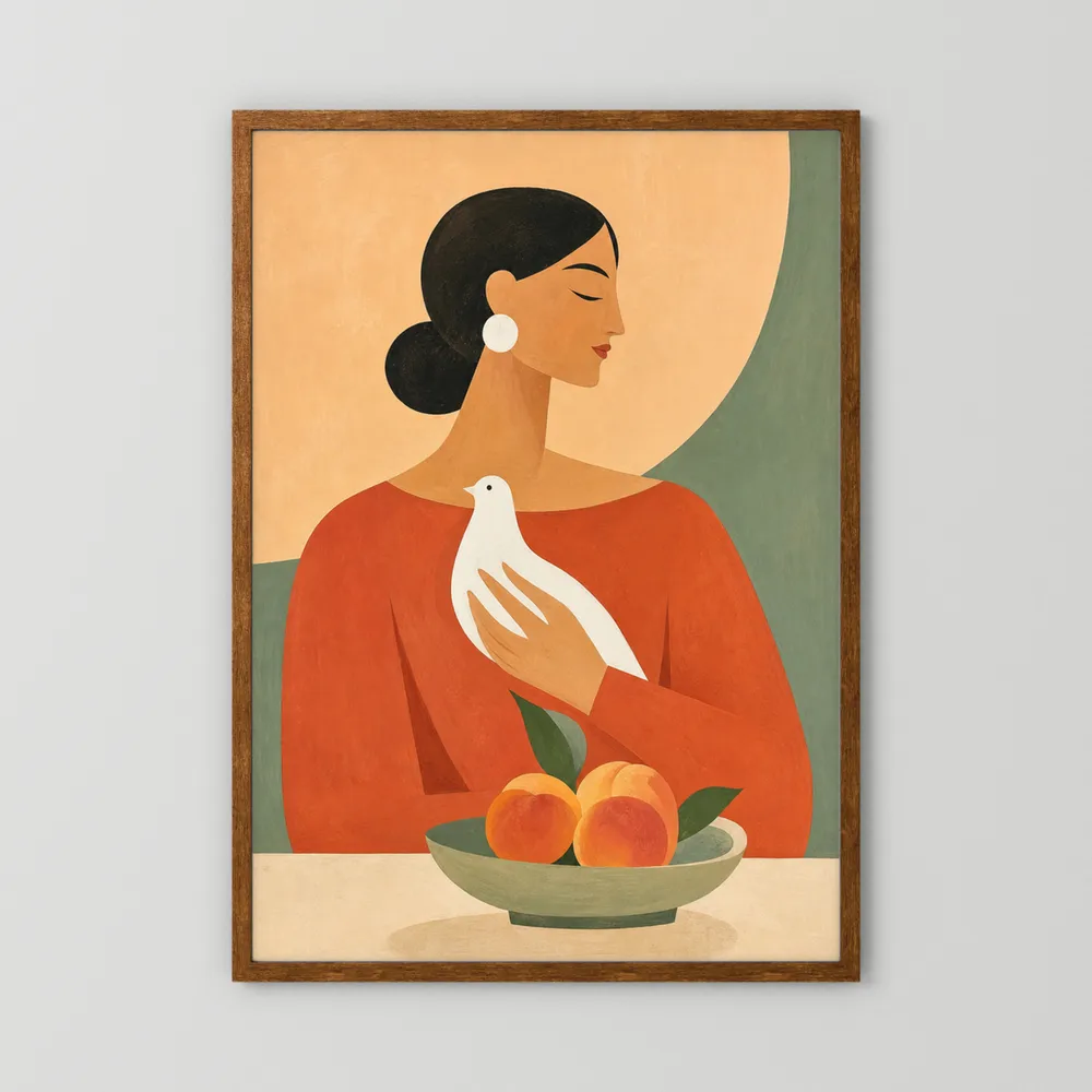 Woman Holding White Dove Minimalist Boho Art Print