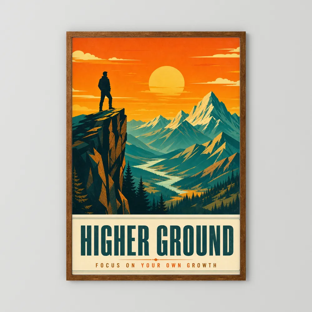 Higher Ground – Retro Mountain Landscape Art Print