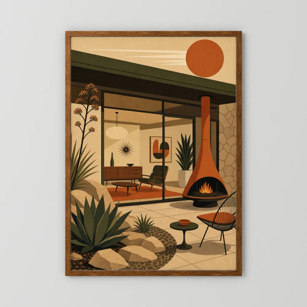 Mid-Century Modern Desert Oasis Art Print