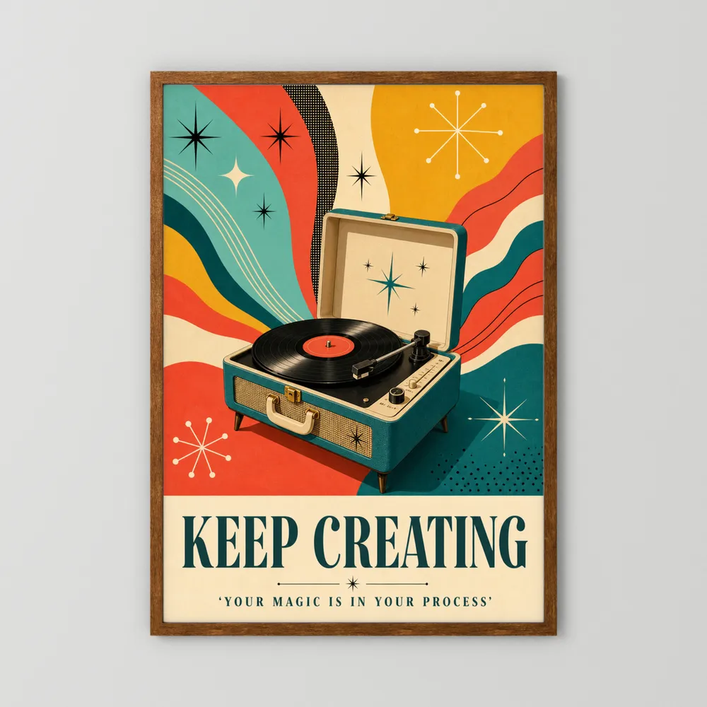 Keep Creating – Retro Vinyl Player Art Print