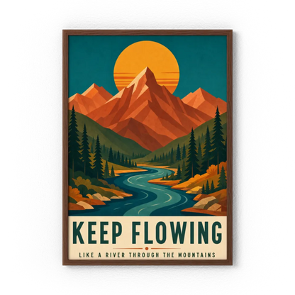 Keep Flowing – Retro Mountain & River Art Print