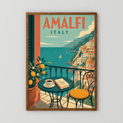 Amalfi Italy Coast Balcony Vintage Travel Poster Art Print