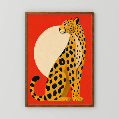 Mid-Century Modern Cheetah Red Sun Retro Art Print