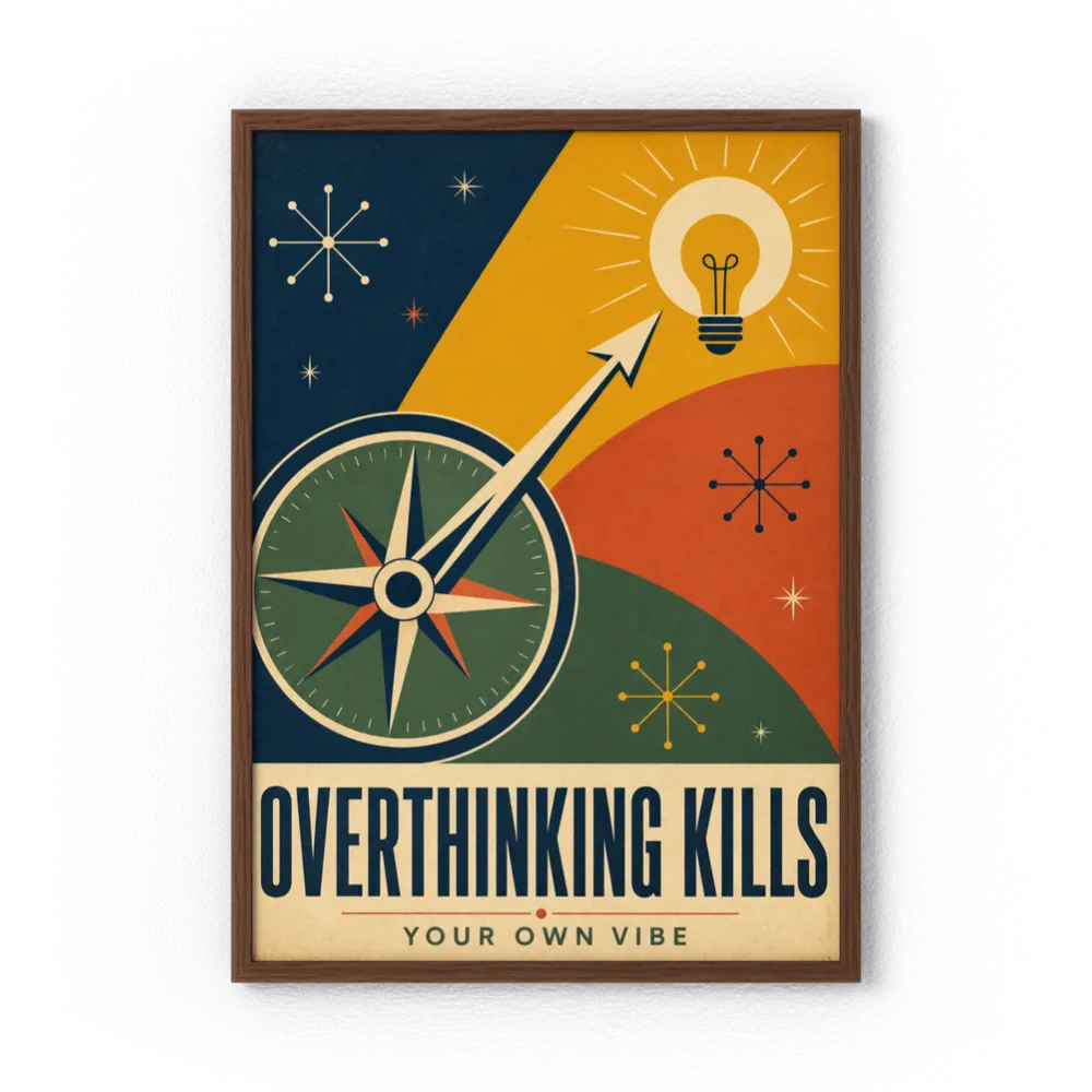 Overthinking Kills – Retro Compass & Idea Art Print