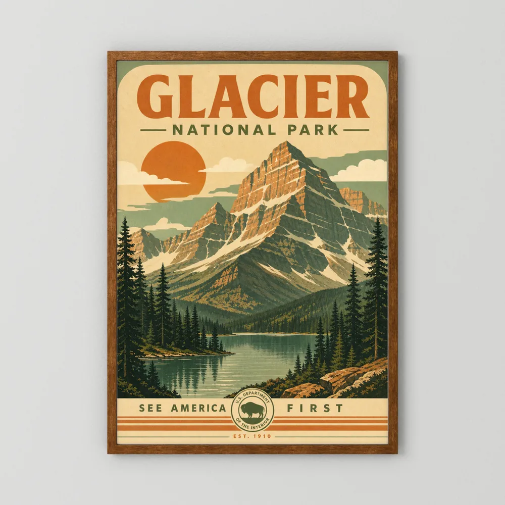 Glacier National Park Vintage Travel Poster Art Print