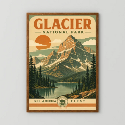 Glacier National Park Vintage Travel Poster Art Print
