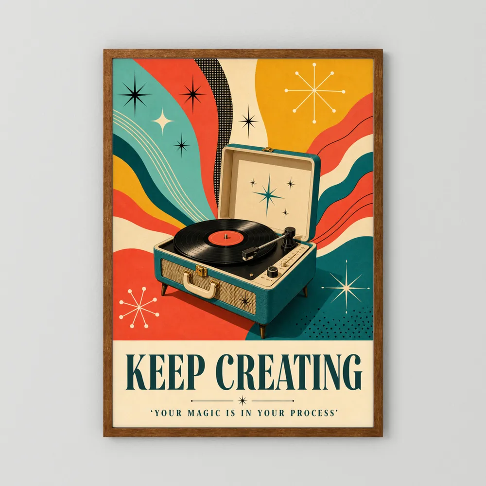 Keep Creating – Retro Vinyl Player Art Print