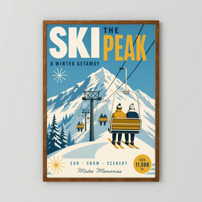 Ski The Peak Winter Getaway Retro Travel Art Print