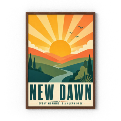 New Dawn – Retro Sunrise Landscape Art Print