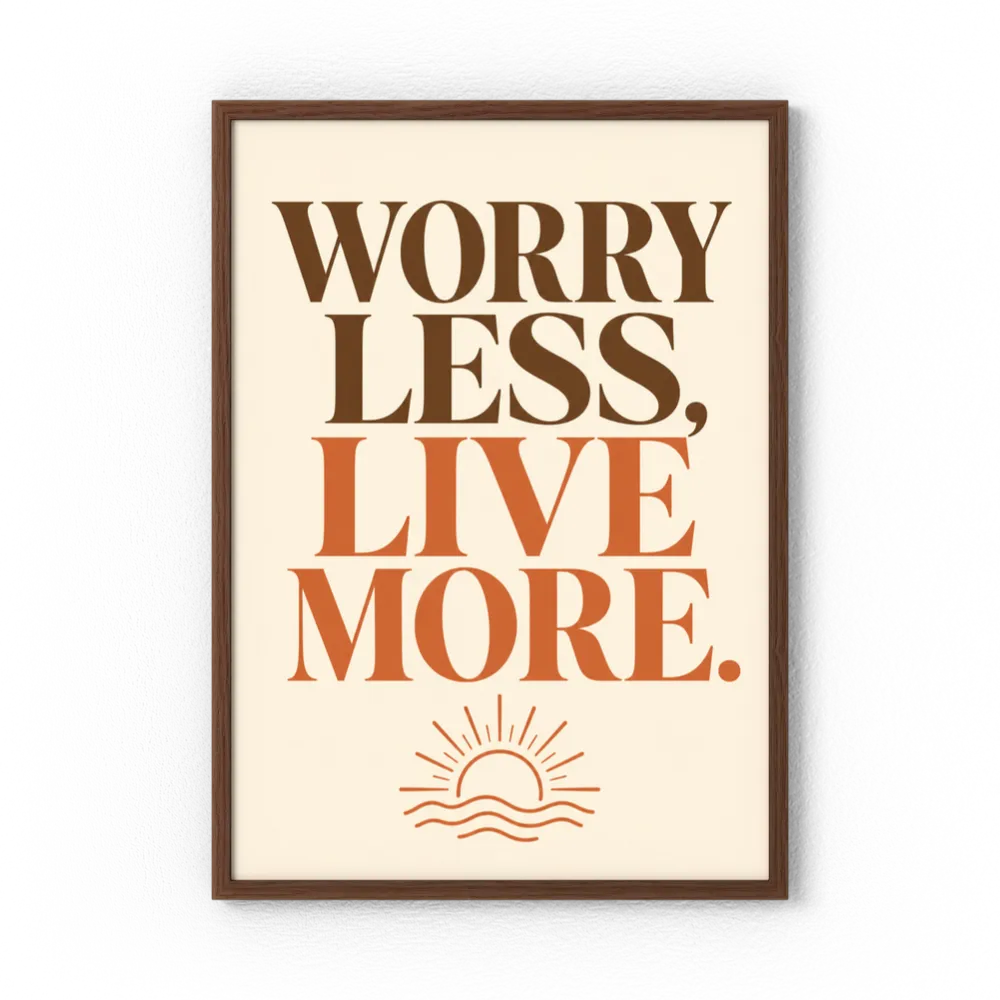 "Worry Less, Live More" Retro Sunset Art Print