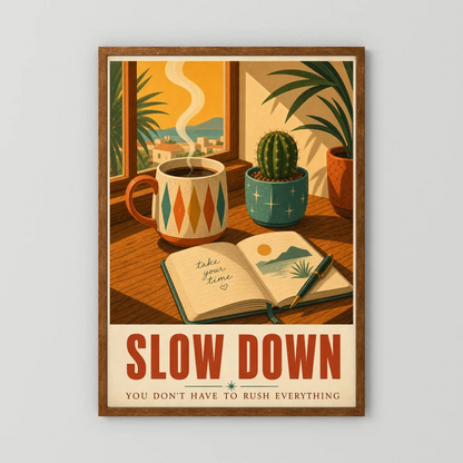 Slow Down – Retro Coffee & Journal Art Print