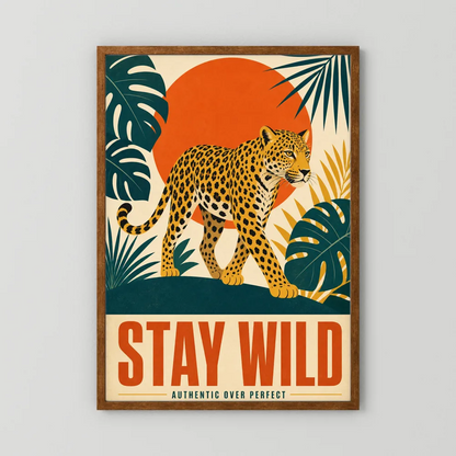 Stay Wild Leopard – Retro Jungle Art Print