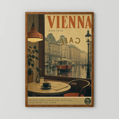 Vienna Austria Vintage Cafe Tram Travel Poster Art Print