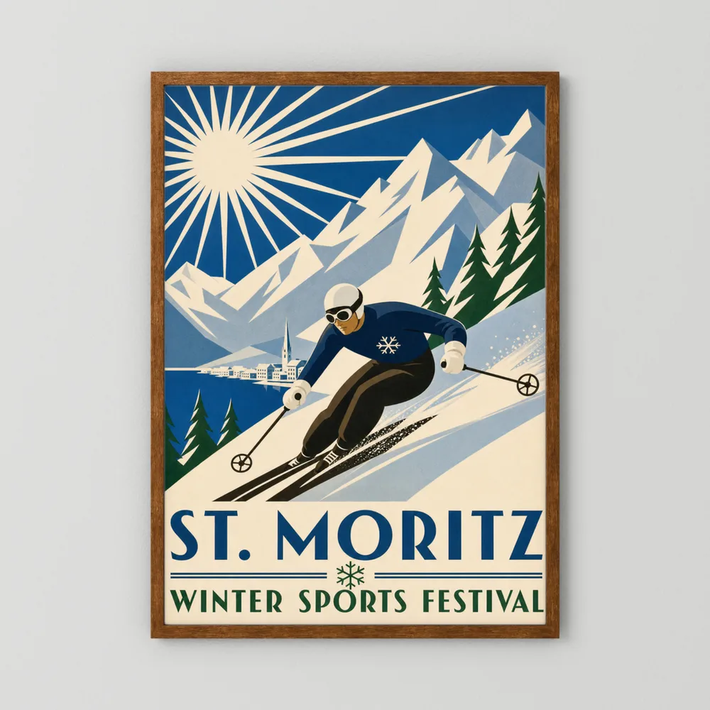 St. Moritz: Winter Sports Festival – Vintage Swiss Alps Ski Poster Print