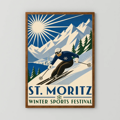 St. Moritz: Winter Sports Festival – Vintage Swiss Alps Ski Poster Print