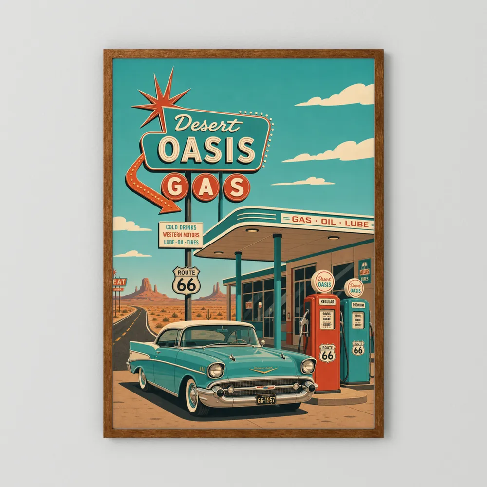 Desert Oasis Gas Station Route 66 Vintage Art Print