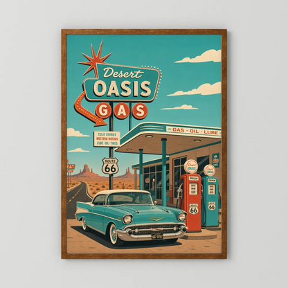 Desert Oasis Gas Station Route 66 Vintage Art Print