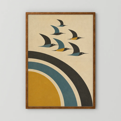 Mid-Century Modern Birds in Flight Abstract Art Print