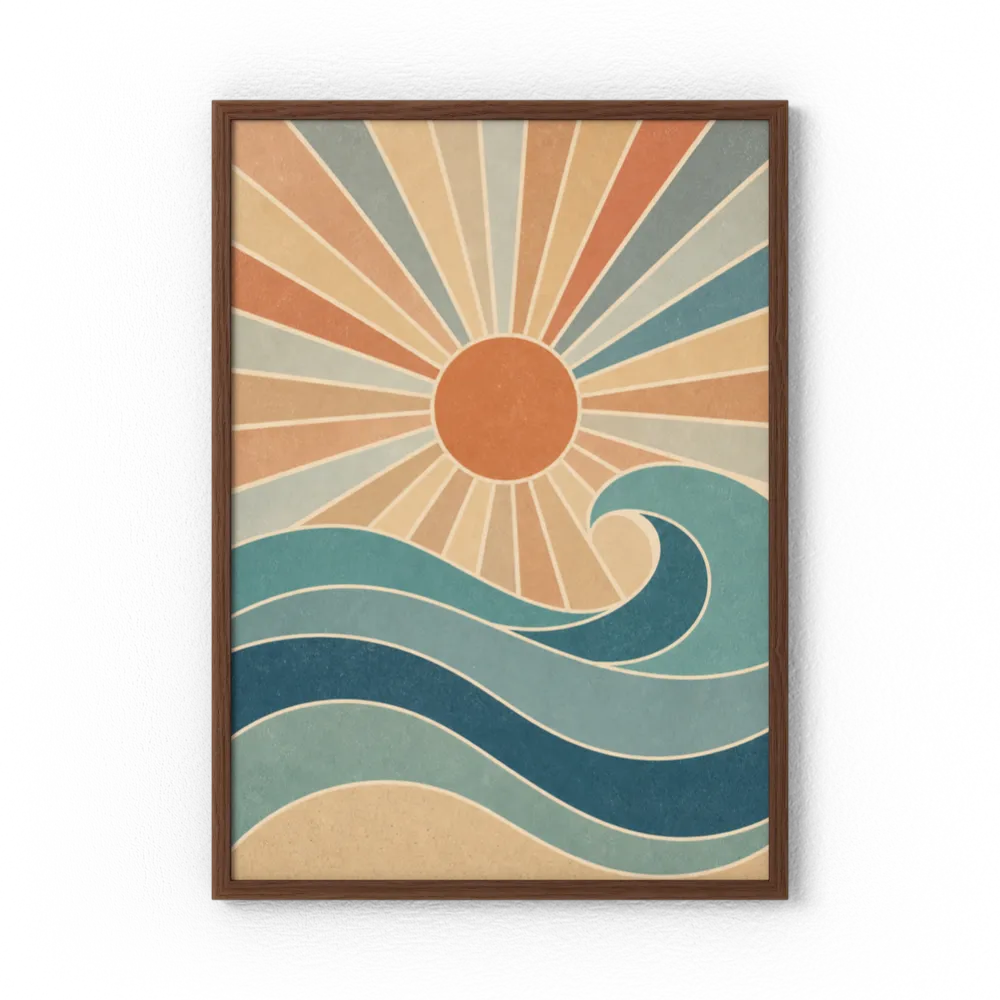 Retro Rising Sun & Ocean Wave Art Print
