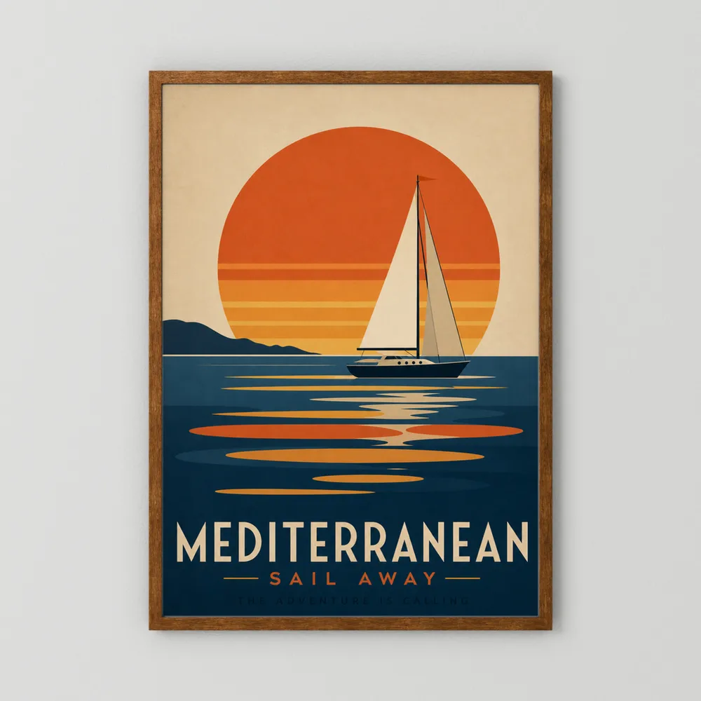 Mediterranean Sail Away Vintage Travel Poster Art Print