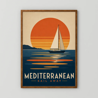 Mediterranean Sail Away Vintage Travel Poster Art Print