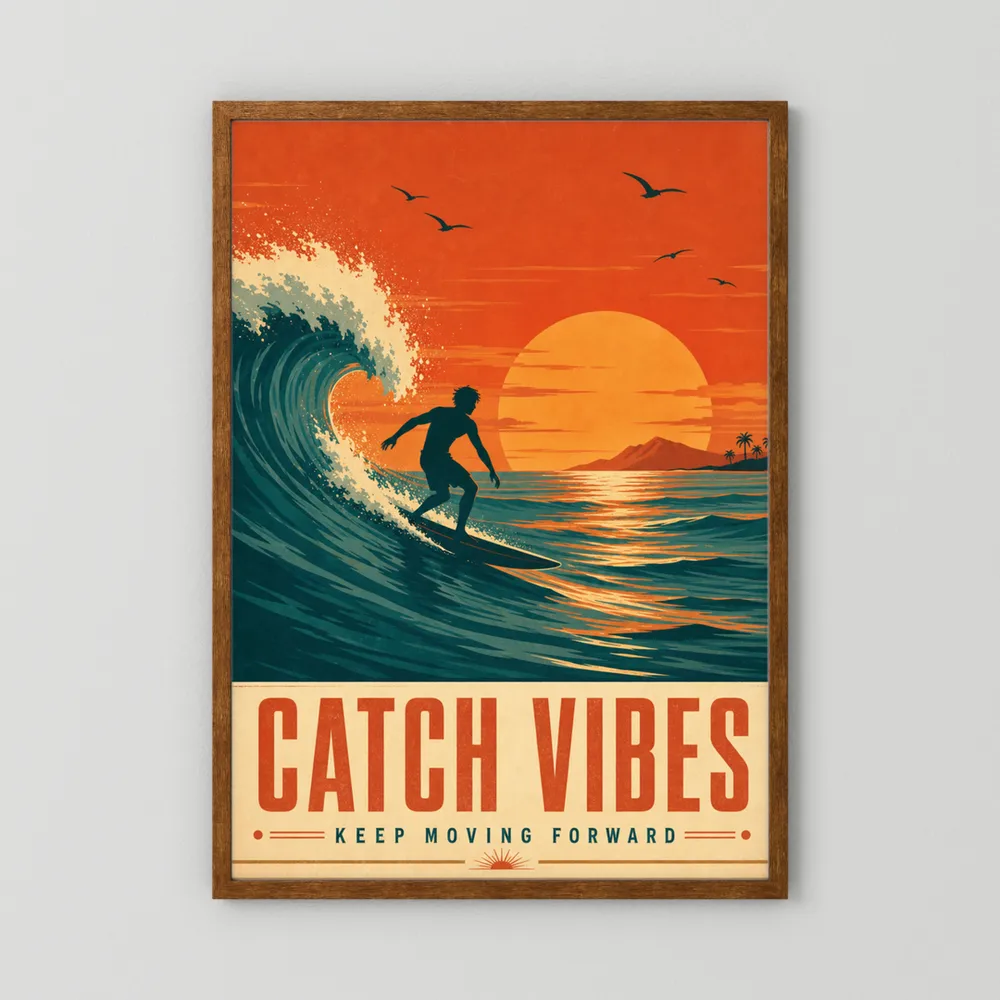 Catch Vibes – Retro Surfing Ocean Art Print
