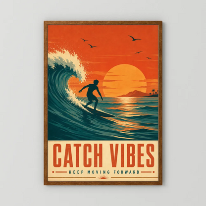 Catch Vibes – Retro Surfing Ocean Art Print